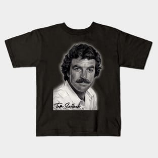 Tom Selleck Image in Grayscale Kids T-Shirt